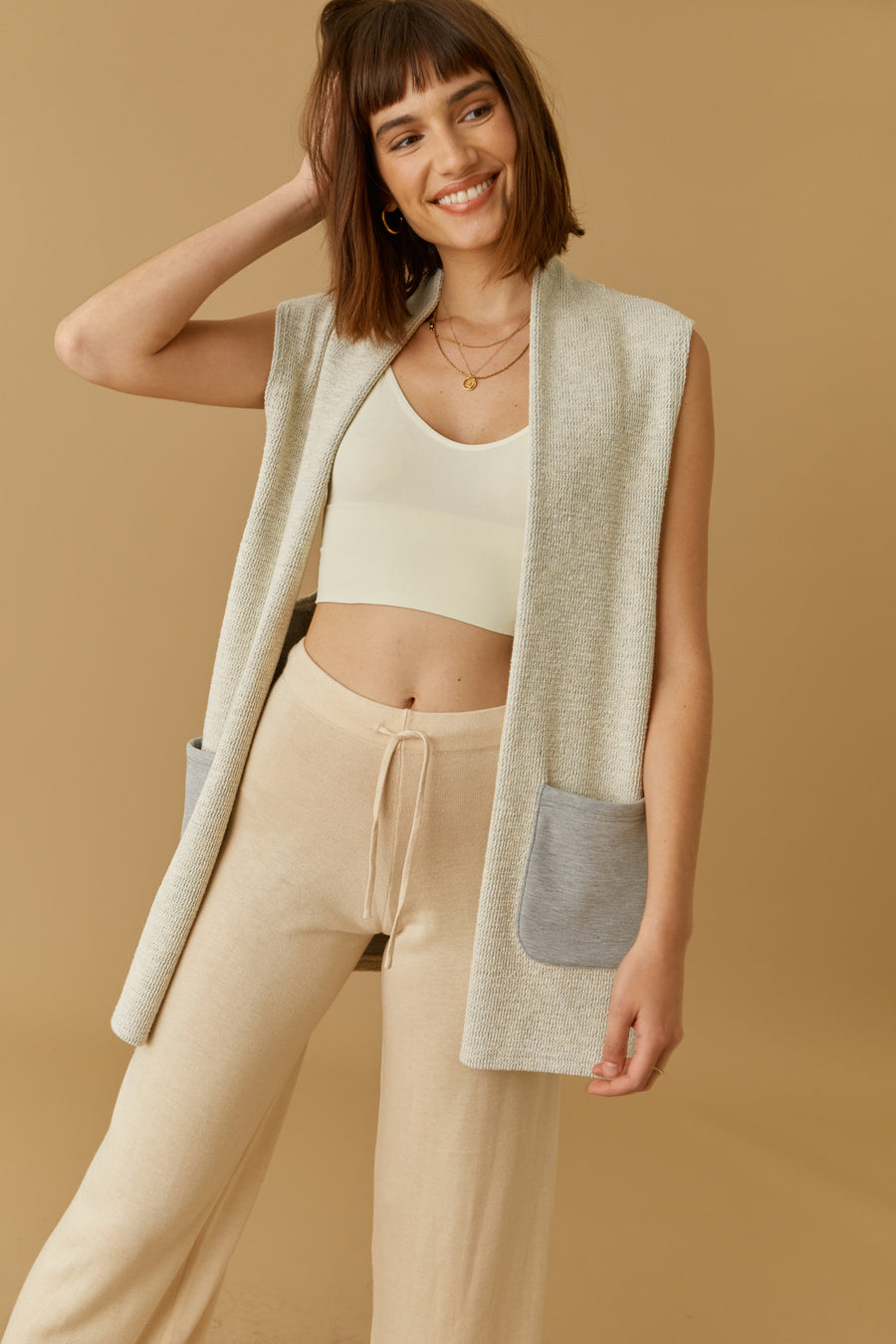 No Srcipt image - Images of 2 of 5 Everyday Cozy Grey Vest with double pockets