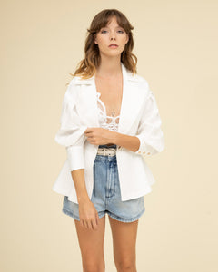 White Linen Light Thin Jacket Casual Simple Classic Neutral Outerwear Workwear