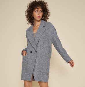 Grey Blue Wool Long Blazer Coat