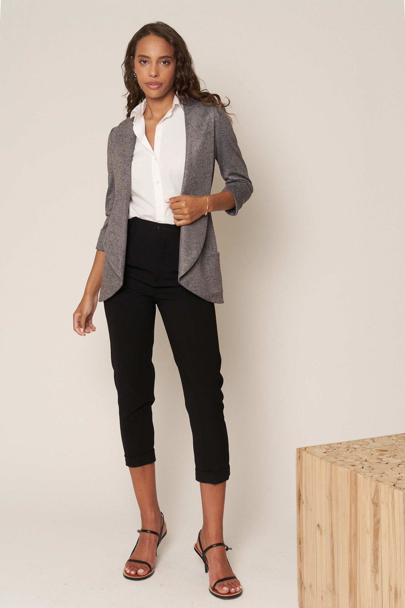 Melanie Knit Jacket in Denim Finish - Light Grey