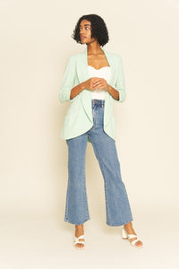 Classic Melanie Shawl Simple Staple Jade Green Color Workwear Blazer Jacket Everyday Shawl Front Pockets Best Seller Customer Favorite