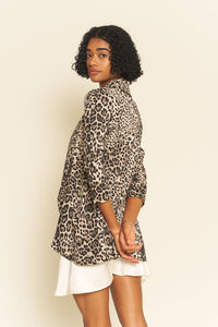 Lightweight Summer Fabric Classic Melanie Shawl Simple Staple Cheetah Print Fabric Design Workwear Blazer Jacket Everyday Shawl Front Pockets Office Wear Best Seller Customer Favorite