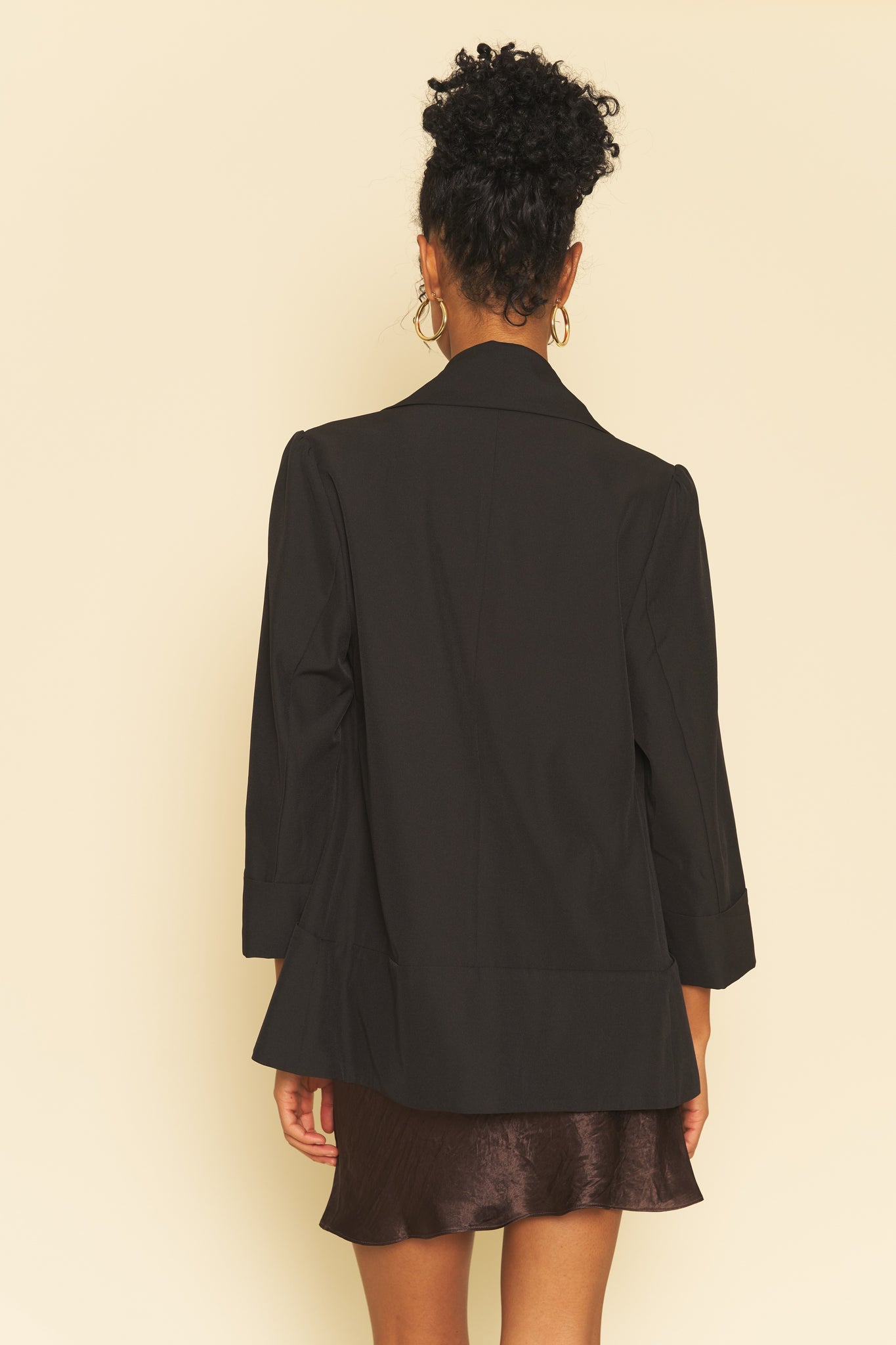 Melanie woven jacket, shawl jacket, open front, black color