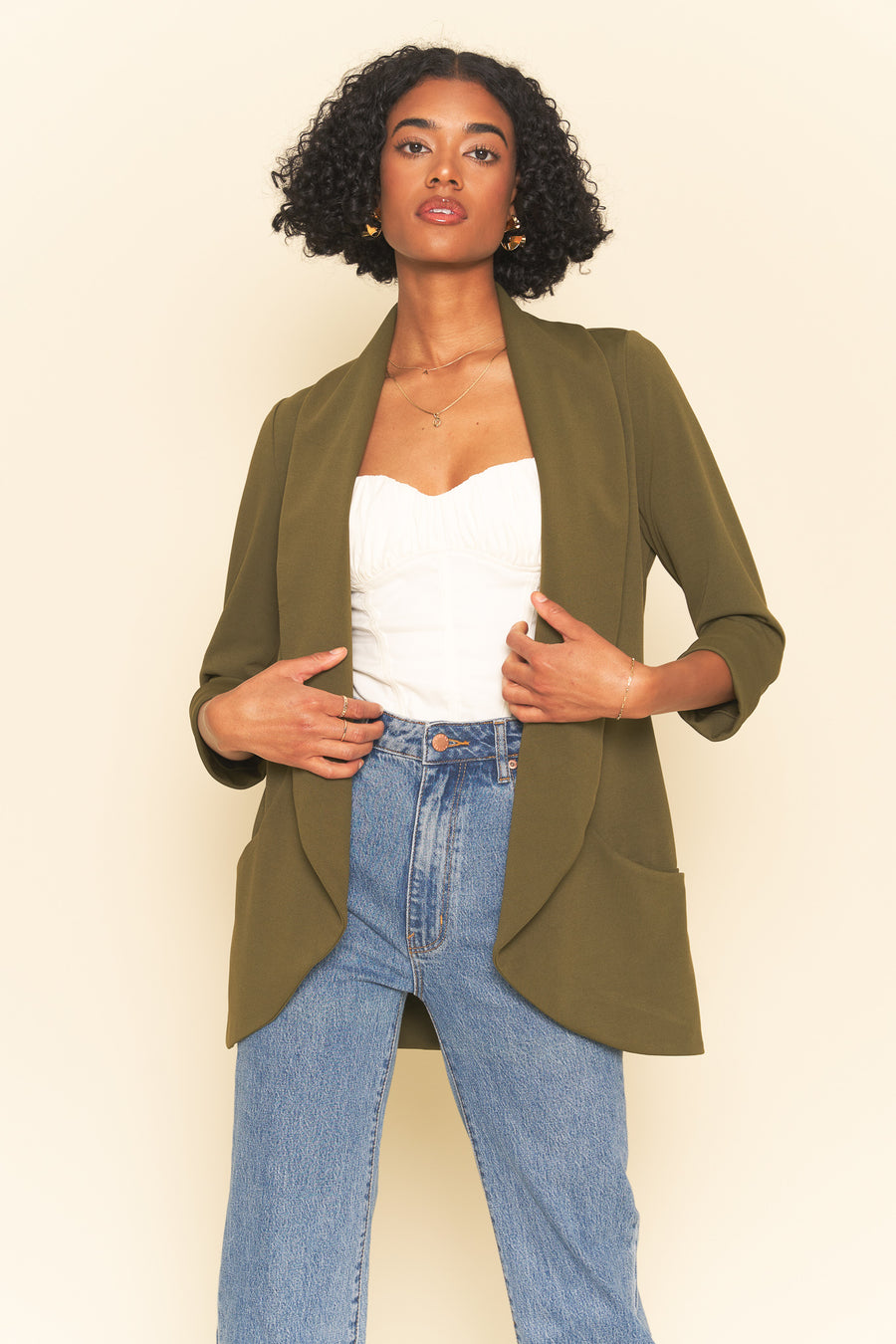 No Srcipt image - Images of 7 of 7 MELANIE KNIT JACKET IN PONTE- MARTINI OLIVE