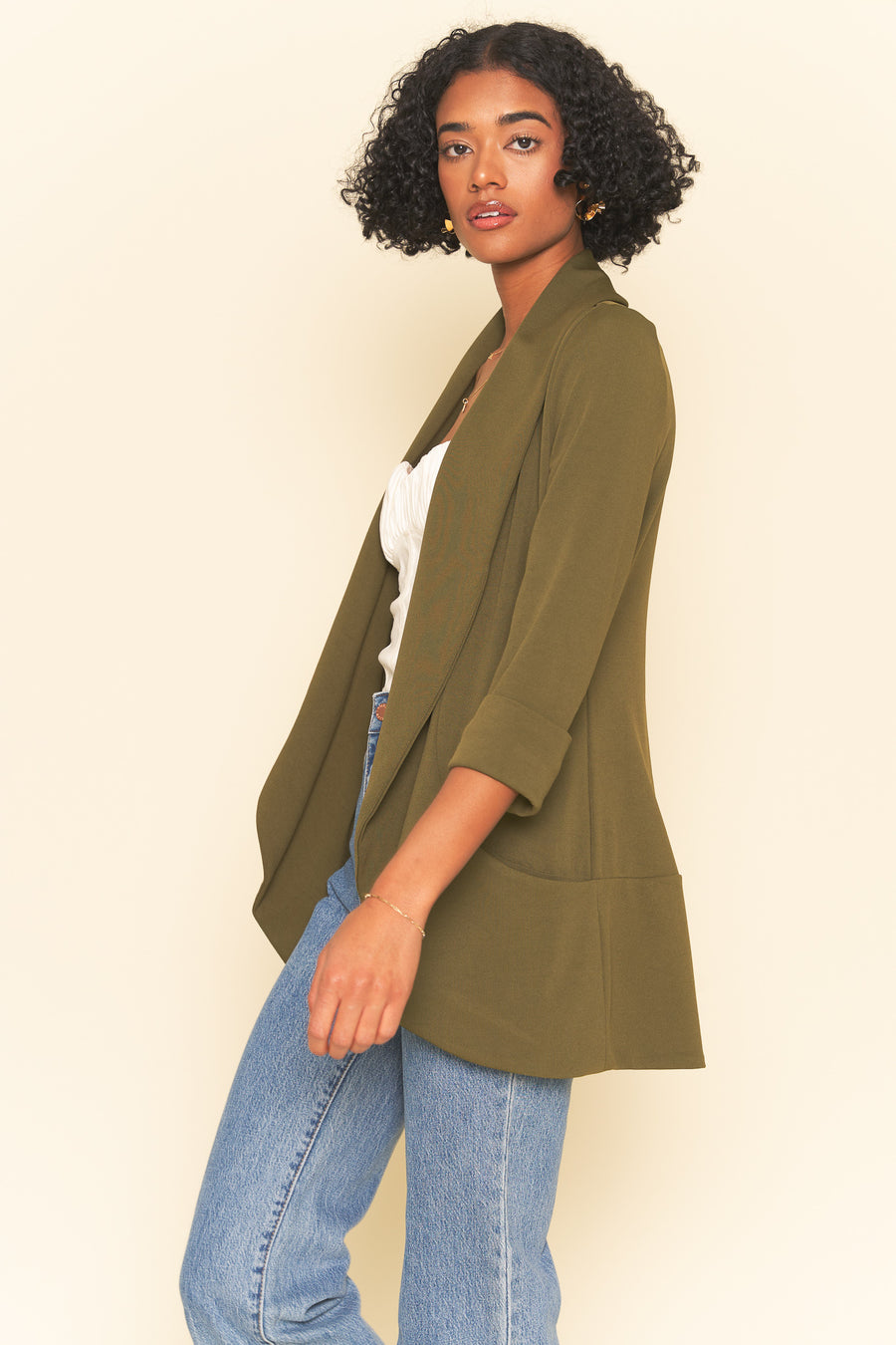 No Srcipt image - Images of 6 of 7 MELANIE KNIT JACKET IN PONTE- MARTINI OLIVE