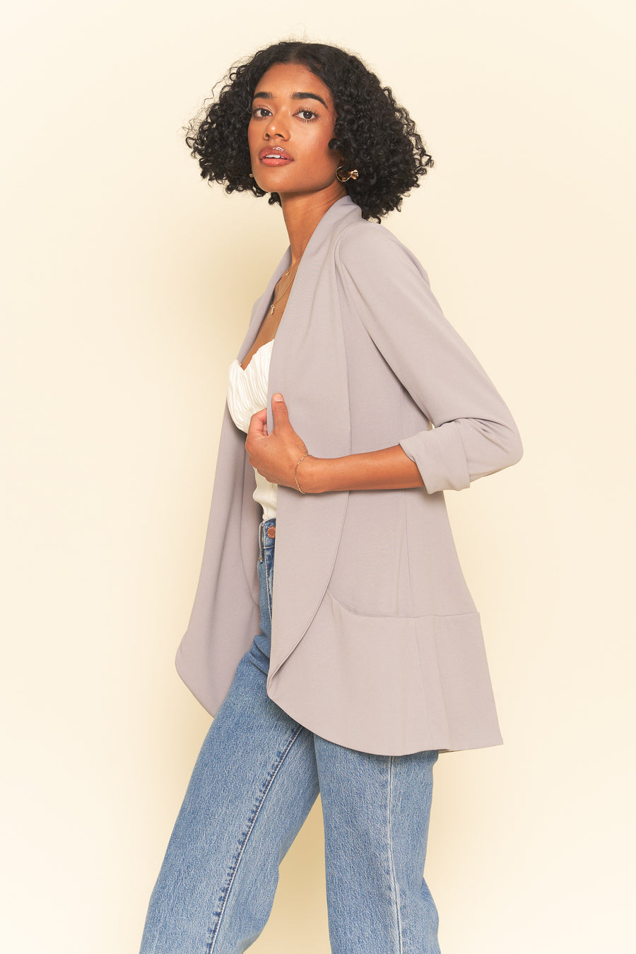 No Srcipt image - Images of 6 of 6 MELANIE KNIT JACKET IN PONTE-GREY VIOLET