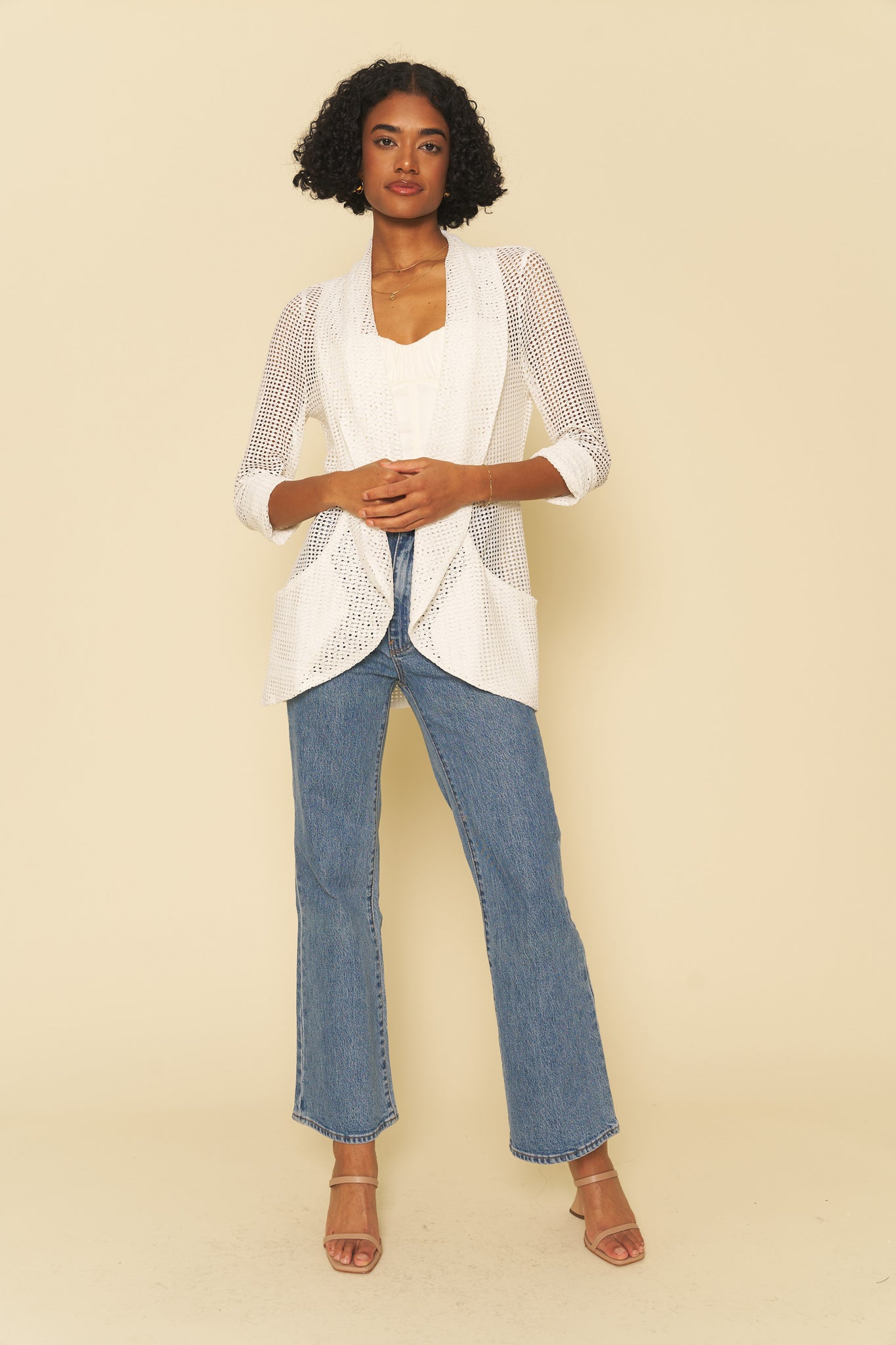 Linen Blend Jacket for Women | White, Frayed Hem | Charlie B