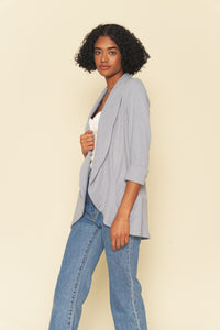 Melanie Knit Jacket in Textured Cotton - Dusty Blue