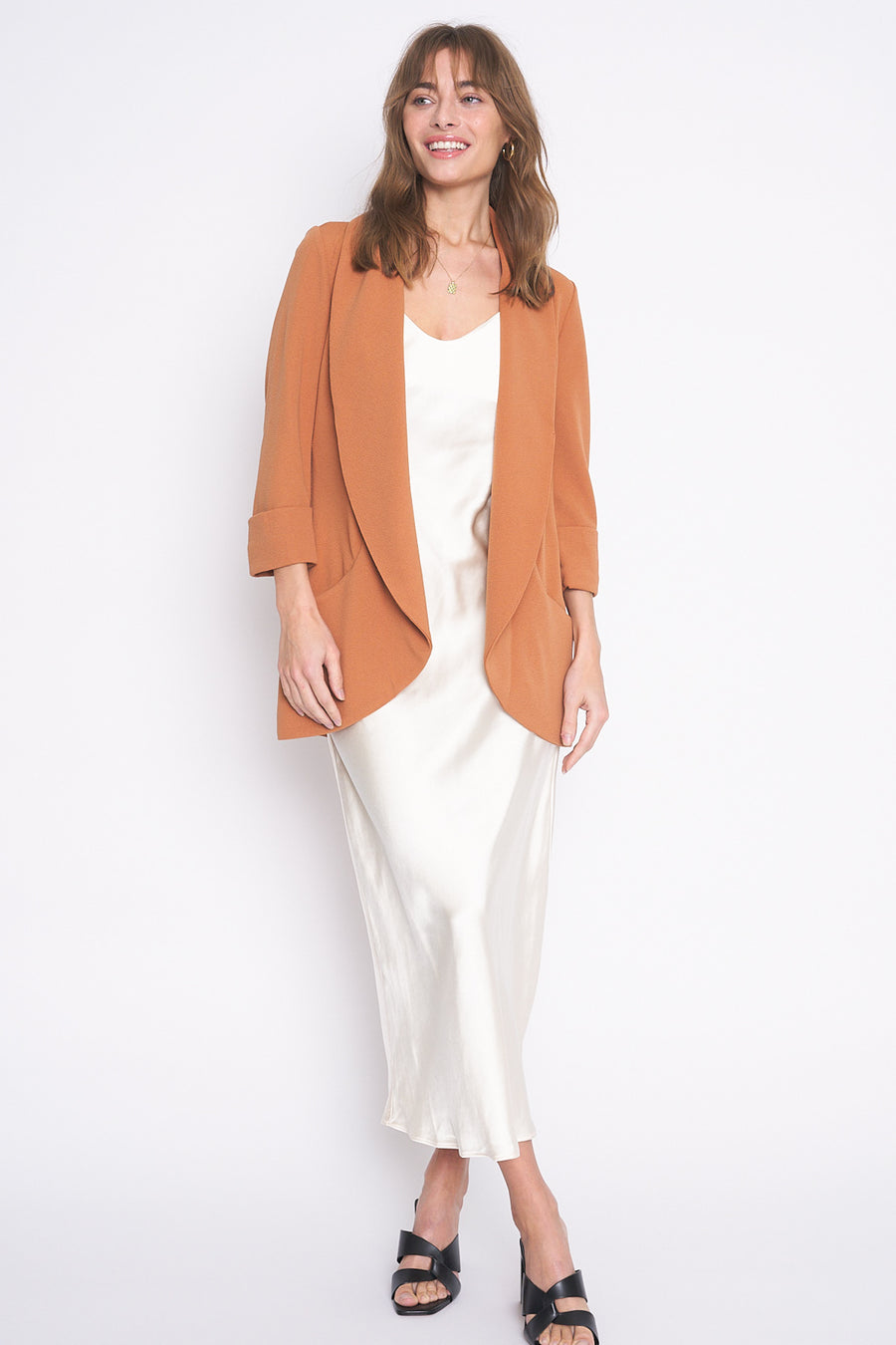 No Srcipt image - Images of 1 of 5 Classic Melanie Shawl Ash Brown Color Staple Workwear Blazer