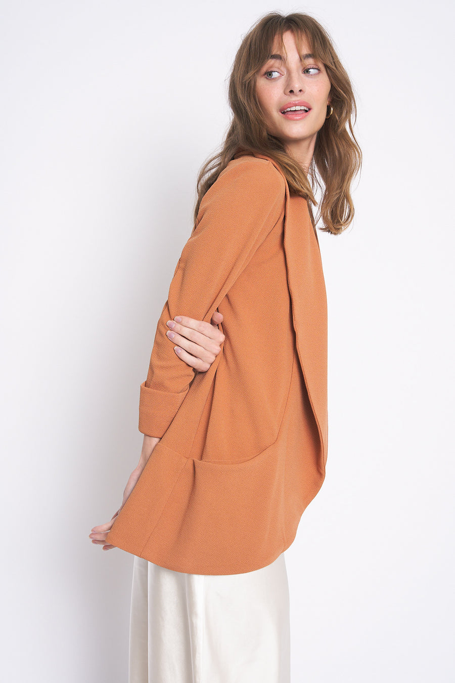 No Srcipt image - Images of 4 of 5 Classic Melanie Shawl Ash Brown Color Staple Workwear Blazer