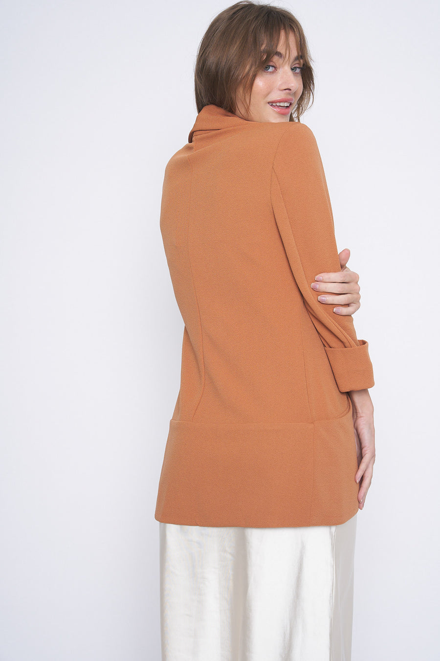 No Srcipt image - Images of 5 of 5 Classic Melanie Shawl Ash Brown Color Staple Workwear Blazer