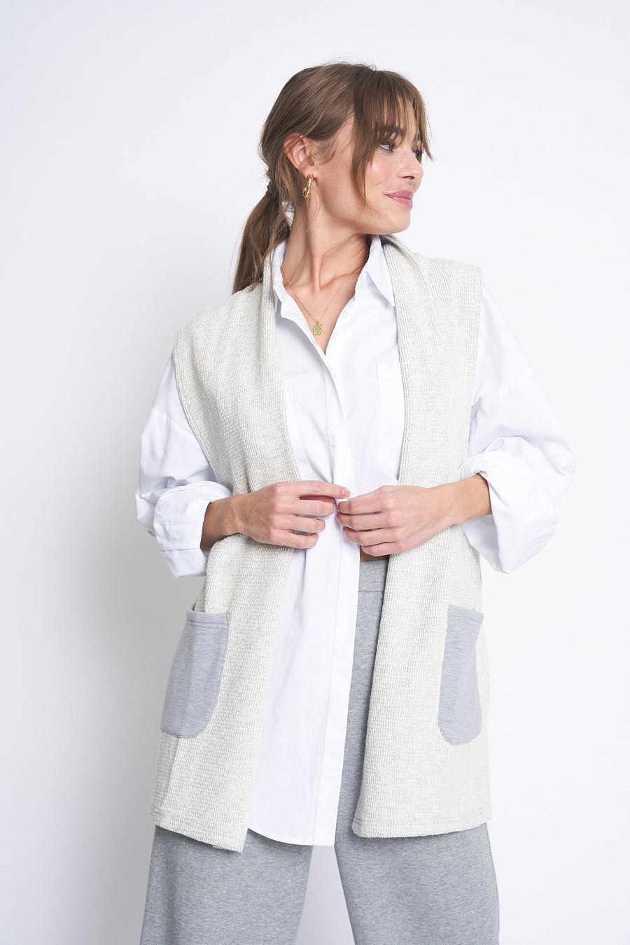 No Srcipt image - Images of 3 of 5 Everyday Cozy Grey Vest with double pockets