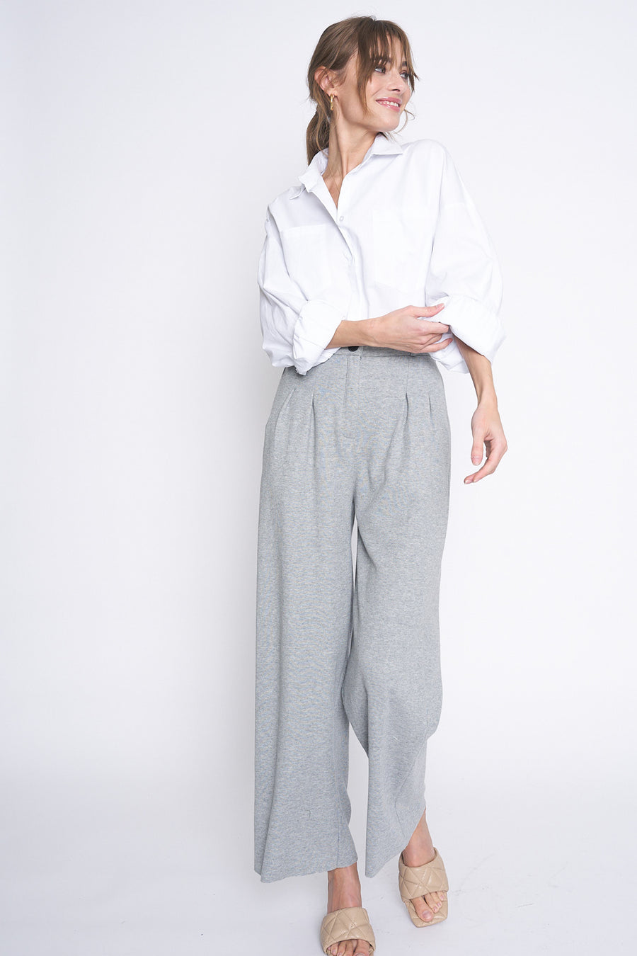 No Srcipt image - Images of 1 of 5 Heather Grey Wide Leg Sweat Pant