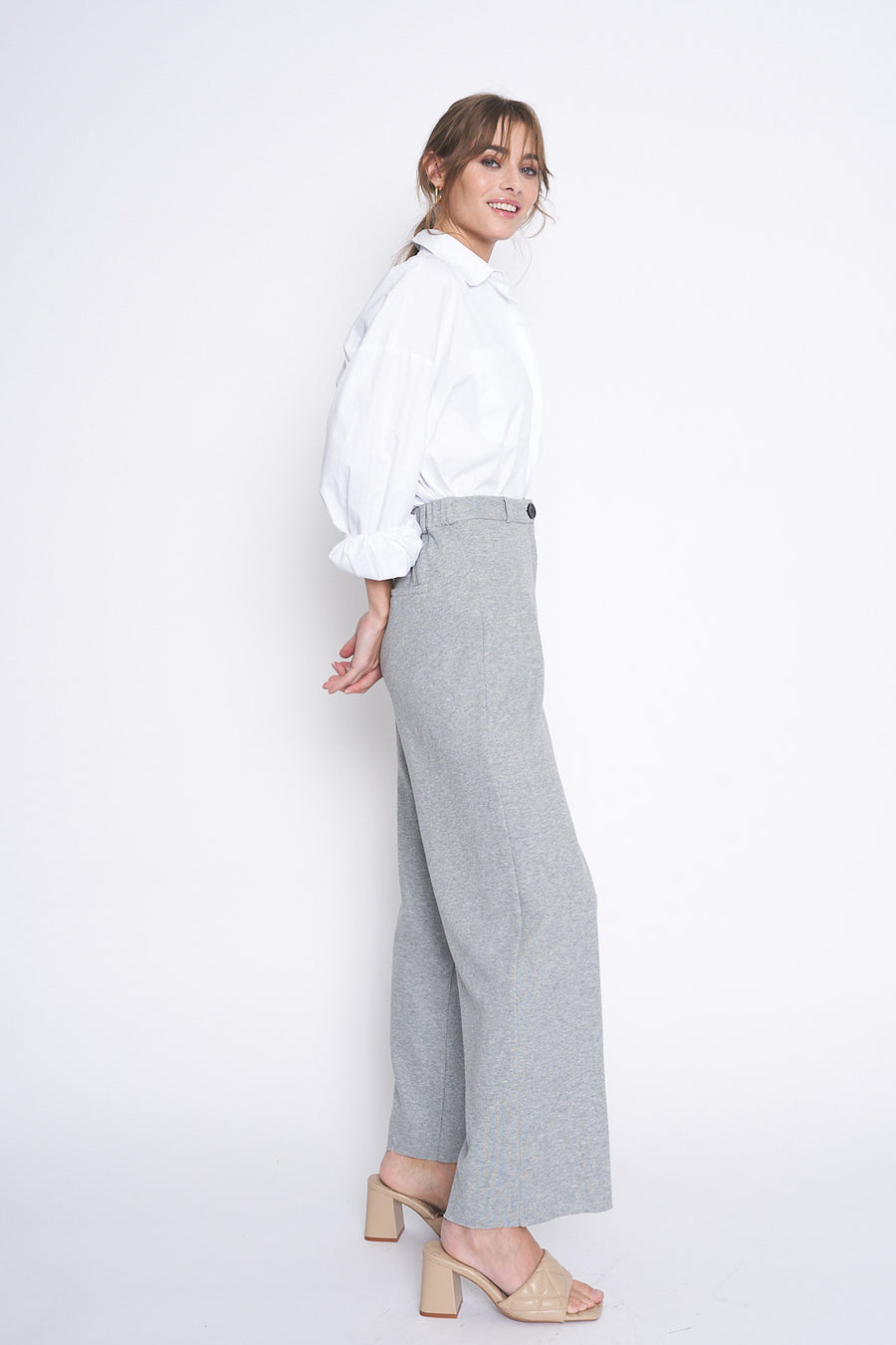 No Srcipt image - Images of 2 of 5 Heather Grey Wide Leg Sweat Pant