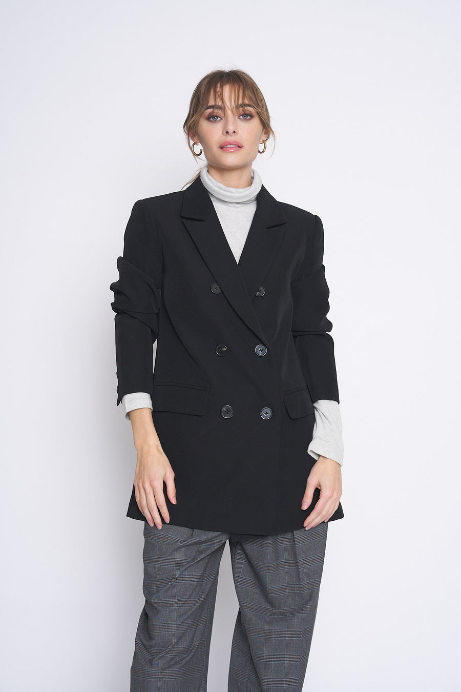 No Srcipt image - Images of 8 of 10 Double Breasted Staple Jacket Women's Workwear Office Wear Women's Fashion Sophisticated Style Chic Simple Classic Black Blazer Fall Jacket Fall Fashion Women's Outerwear Timeless Everyday Blazer Neutral Color The Emory Blazer In Black