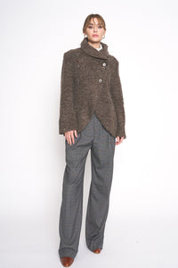 Brown Boucle Jacket Fuzzy Wool Blend 