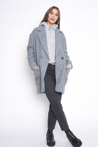 Grey Blue Wool Long Blazer Coat