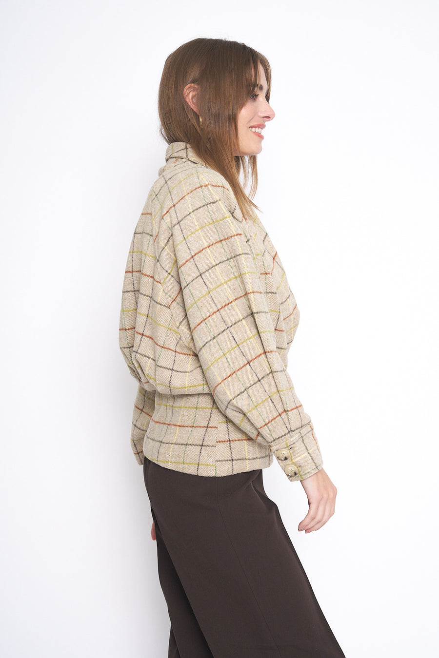 No Srcipt image - Images of 4 of 5 Check Print Double Breasted Warm Winter Jacket Coat