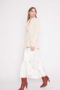 Side Zipper Knit Jacket Long Sleeve Neutral Outerwear Cream Ivory Color