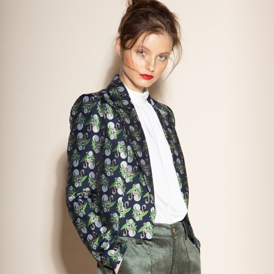 No Srcipt image - Images of 1 of 4 WOVEN JACQUARD CROPPED BLAZER