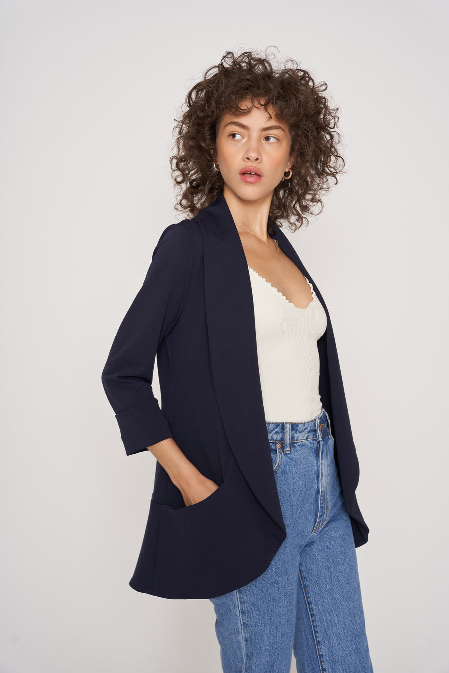No Srcipt image - Images of 1 of 5 Classic Melanie Shawl Midnight Navy Color Staple Workwear Blazer