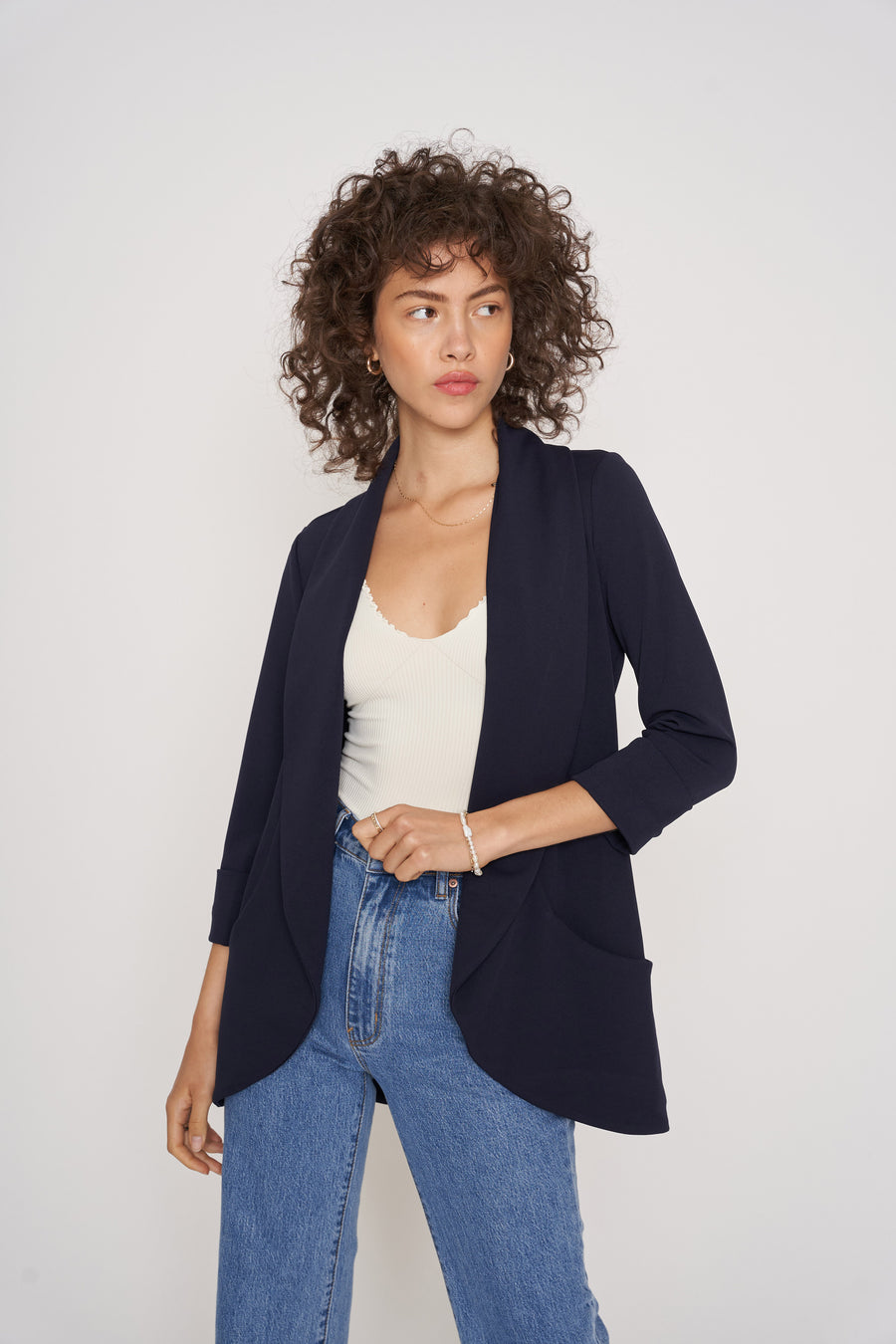 No Srcipt image - Images of 2 of 5 Classic Melanie Shawl Midnight Navy Color Staple Workwear Blazer