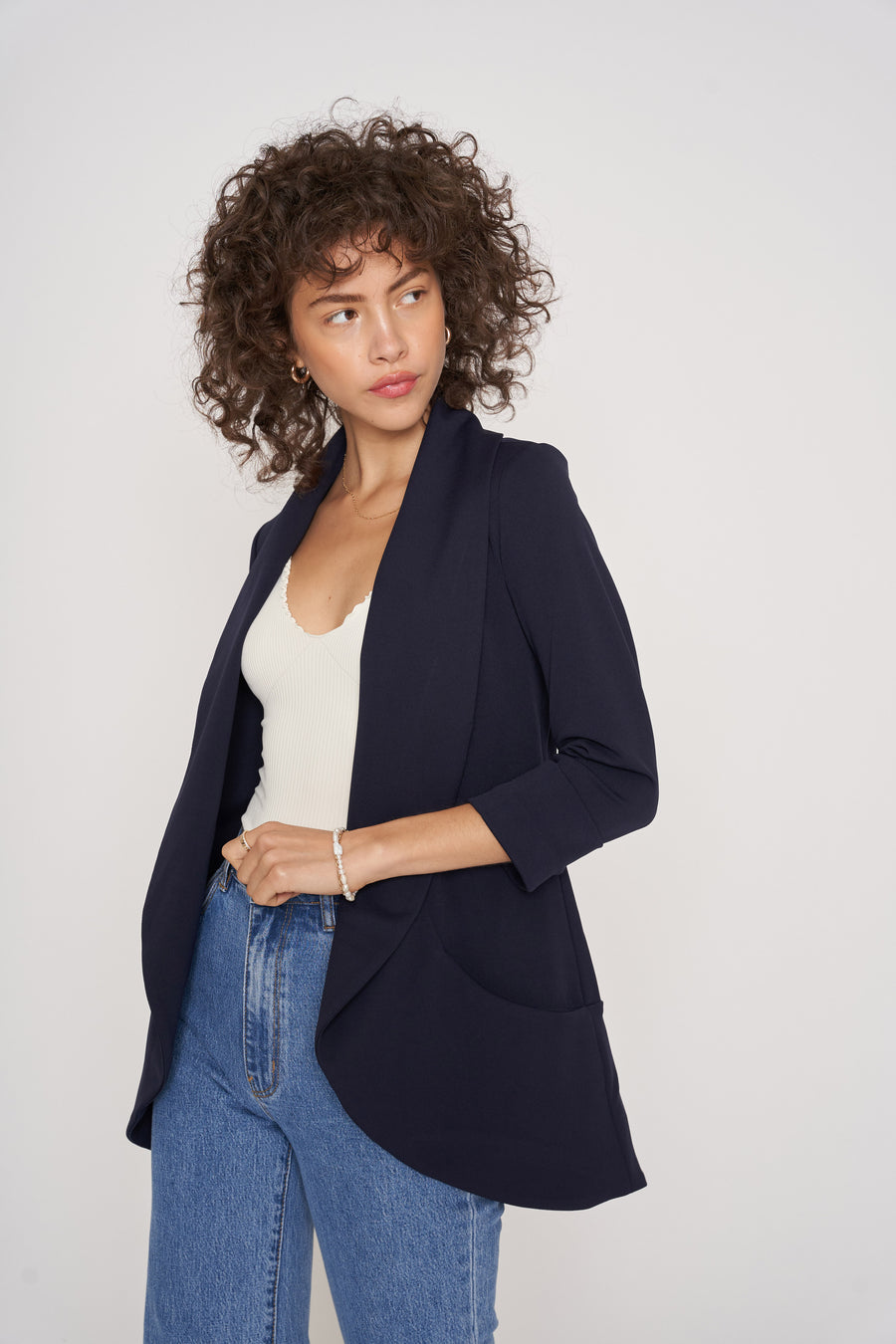 No Srcipt image - Images of 3 of 5 Classic Melanie Shawl Midnight Navy Color Staple Workwear Blazer