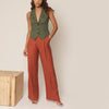 V Neck Linen Vest Lapel Collar Slightly Fitted Silhouette Sleeveless Deep Green Color-Way Workwear Office Wear Professional Women's Style Fashion Neutral Staple Style