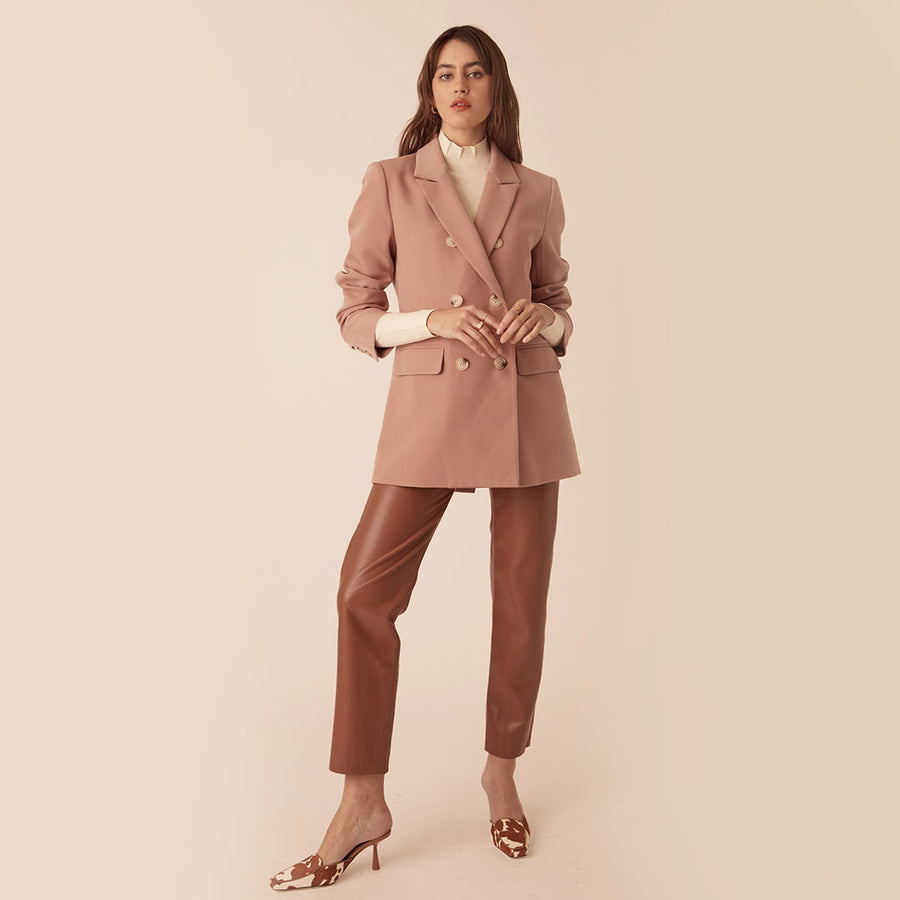 No Srcipt image - Images of 6 of 7 Dusty Rose Pink Color Way Wool Fabric Classic Double Breasted Staple Jacket Women's Workwear Office Wear Women's Fashion Sophisticated Style Chic Simple Staple Classic Pink Blazer Fall Jacket Fall Fashion Women's Outerwear Timeless Everyday Blazer Neutral Color The Emory Blazer In Dusty Rose Professional Attire