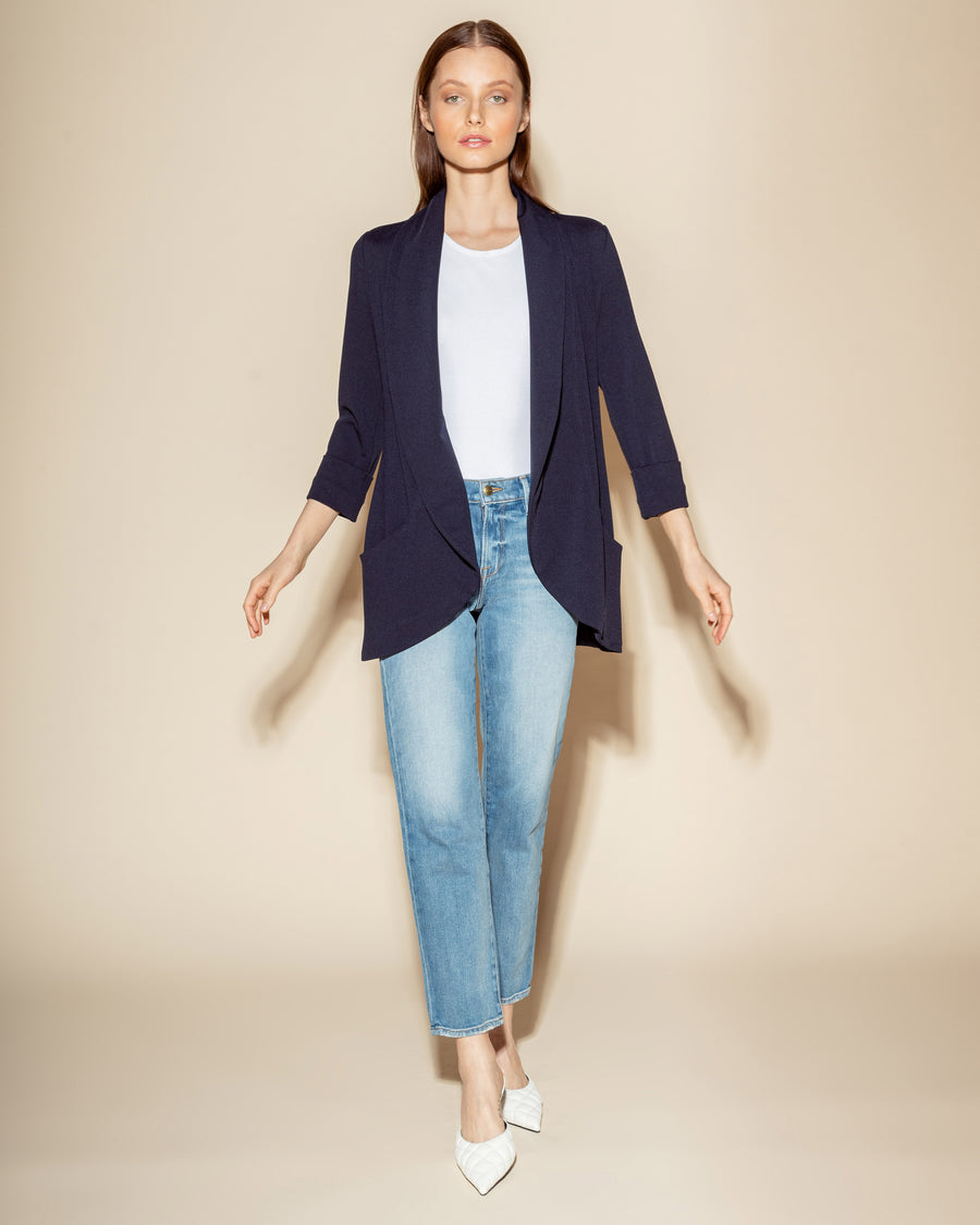 No Srcipt image - Images of 4 of 5 Classic Melanie Shawl Midnight Navy Color Staple Workwear Blazer